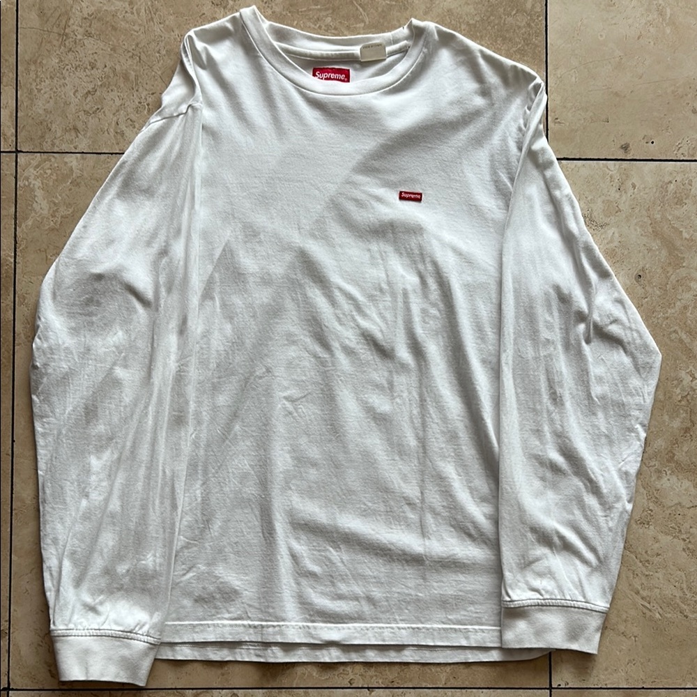 White Supreme Red Box Logo Men's Shirt